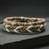 2Pcs Natural Coconut Husk Wood Bracelet Set for Men - Lava Tiger Eyes Stone Beaded Handmade Rope Bracelet