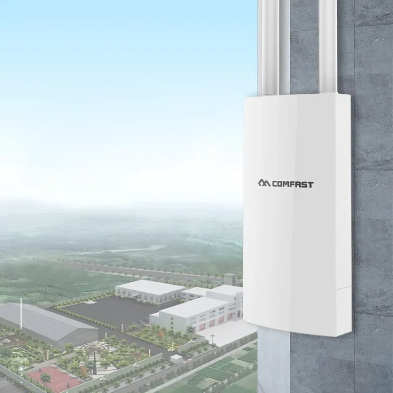 Comfast AC1200 Outdoor Access Point - High-power dual-band WiFi router with long-range antenna for streets and gardens.