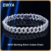 EWYA S925 Sterling Silver Plated Cuban Bracelet for Men and Women - 18K Gold and Zircon Diamond