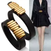 2.3cm Genuine Leather Narrow Belt with Gold Smooth Buckle – Fashionable Accessory for Women