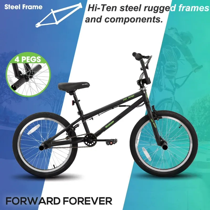 Hiland 20-inch BMX Bike – Freestyle Bicycle for Kids with 360 Gyro and Four Pegs