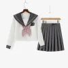 Japanese Embroidery Gray Three-book JK Sailor Uniform with Pleated Skirt