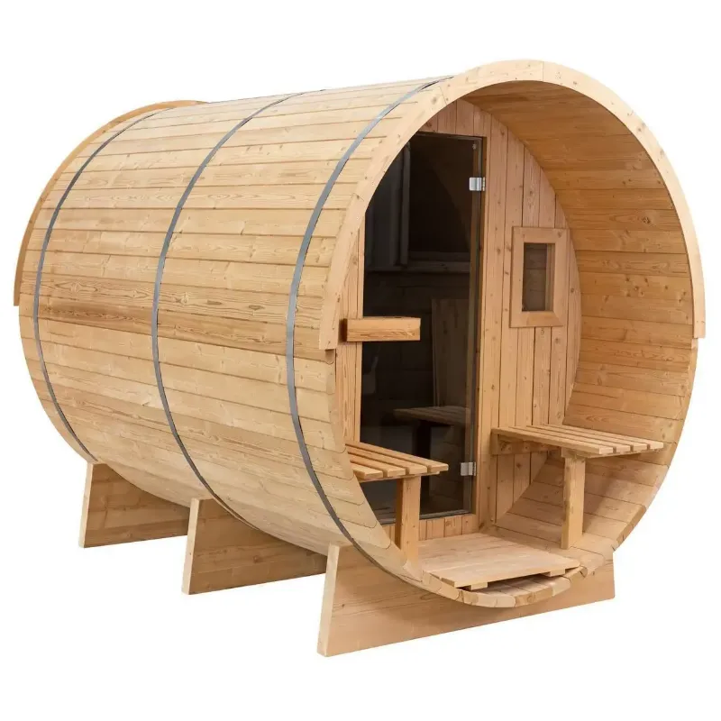 New Canadian Red Cedar Outdoor Barrel Sauna with Wet Steam Function