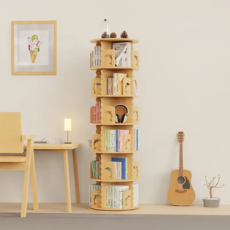 DUTRIEUX Wooden Revolving Bookcase – Elegant rotating bookcase with wood finish and multiple storage tiers-alt-2