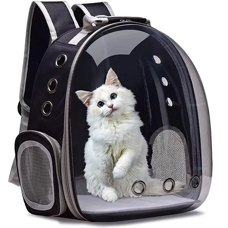 A pet carrier backpack designed for safely carrying small pets.
