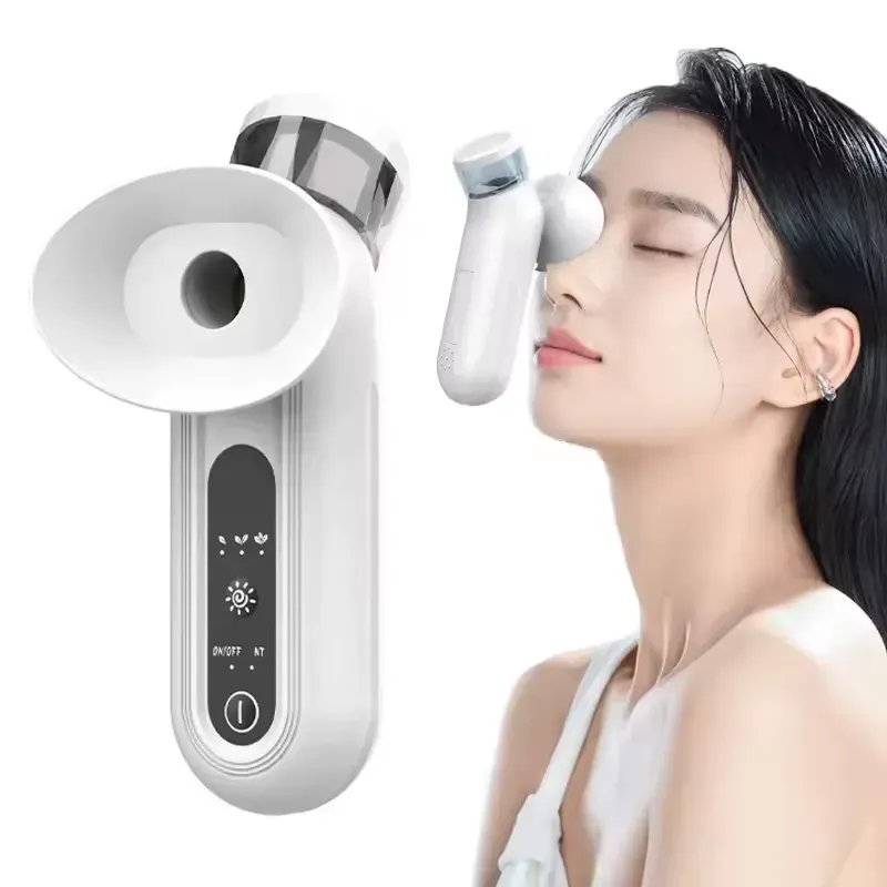 Woman using Portable Eye Mist Sprayer to relieve dry eyes