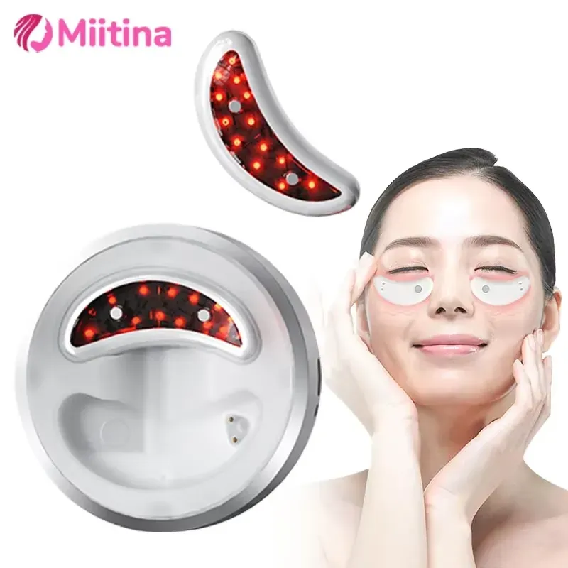Woman enjoying LED Eye Massager Therapy treatment at home