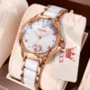 OLEVS 6631 automatic watch for women with heart dial and diamond bezel