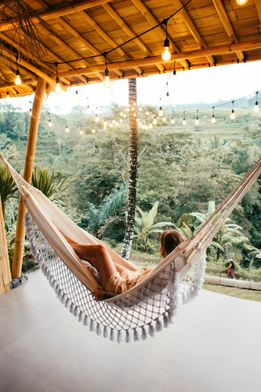 girl on a hammock as outdoor furniture 