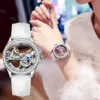 OLEVS Fully Hollow Automatic Watch for women with skeleton dial and diamond accents