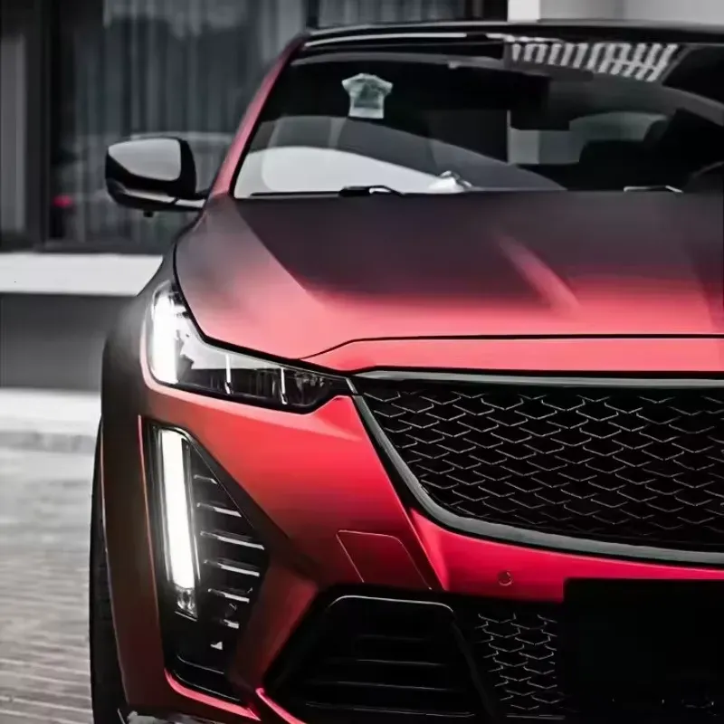 UV-resistant matte chrome red car wrap for all weather