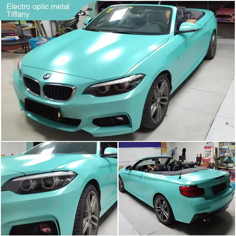 Motorcycle wrapped in Tiffany blue vinyl