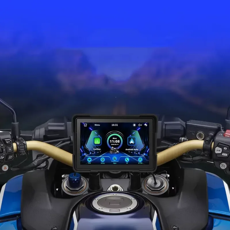 motorcycle GPS navigation screen with voice directions