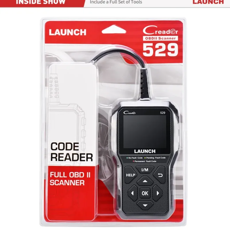 Full kit view of LAUNCH CR529 OBD2 Scanner with cables