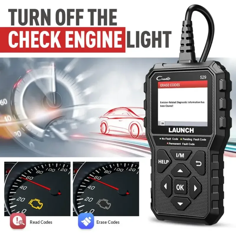 LAUNCH CR529 OBD2 Scanner connected to car