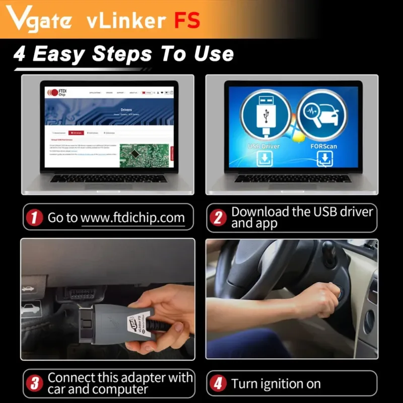 Vgate vLinker Diagnostic Scanner plugged into car OBD port