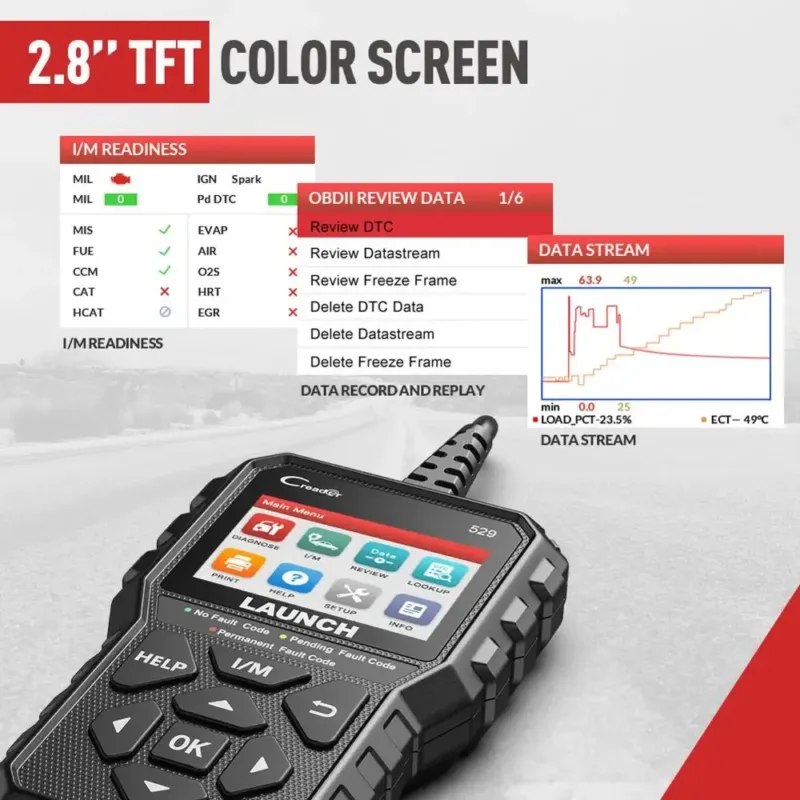 LAUNCH CR529 OBD2 Scanner showing live data
