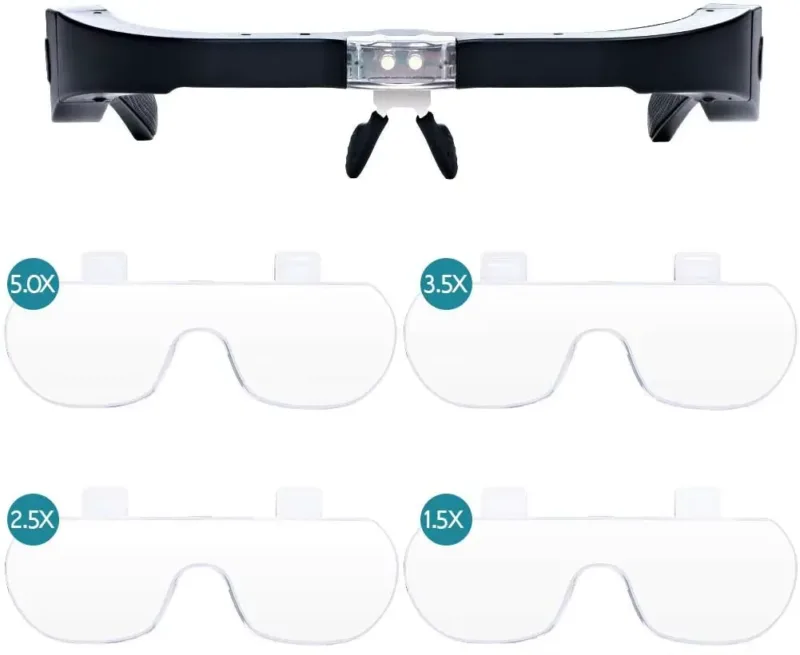 Person Using Head Magnifier Glasses for Electronics Work