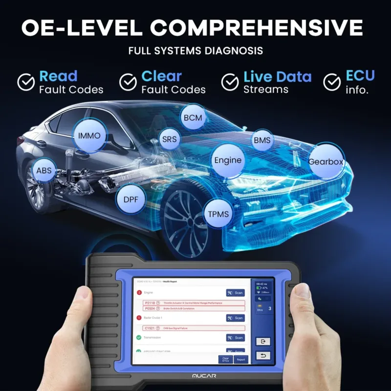 MUCAR VO7 OBD2 Scanner Connected to Car