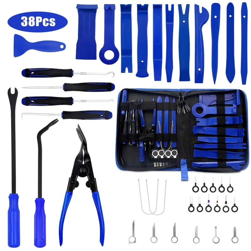 Full 38-piece interior disassembly tool kit displayed in Blue color