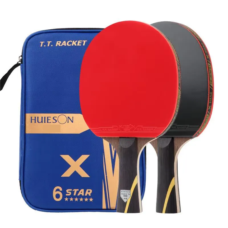 HUIESON 6-Star Carbon Table Tennis Racket Set – 2Pcs Lightweight Ping Pong Paddles with Oxford Carry Bag