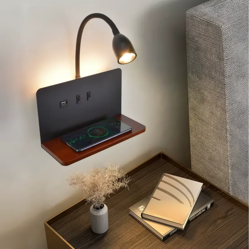 USB Charging Port of Wireless LED Wall Lamp In Black color
