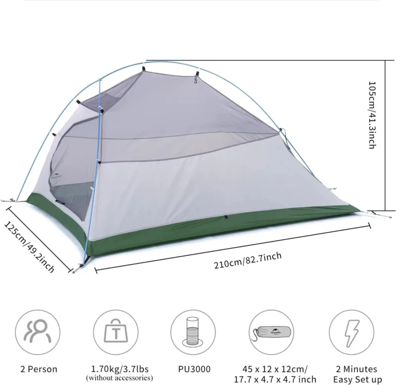 Dimension of Naturehike 2-Person Camping Tent