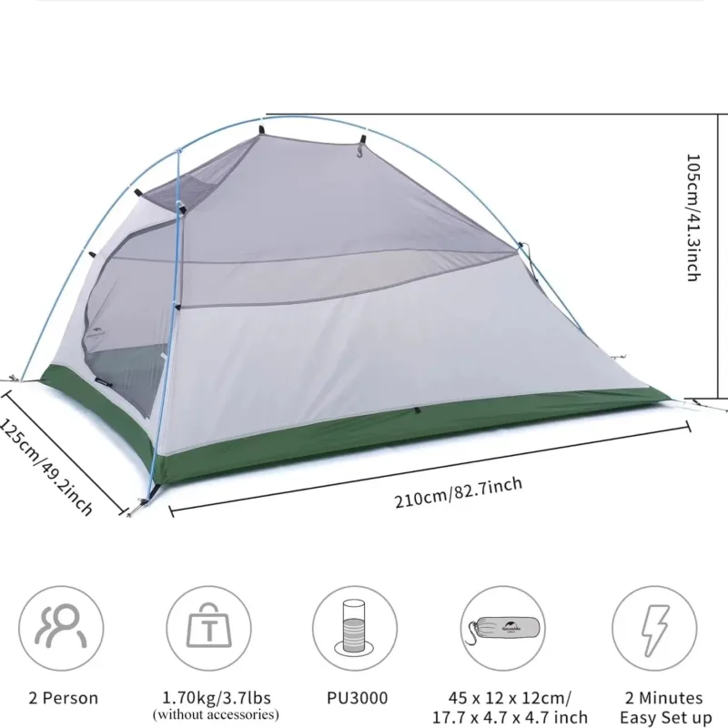 Dimension of Naturehike 2-Person Camping Tent