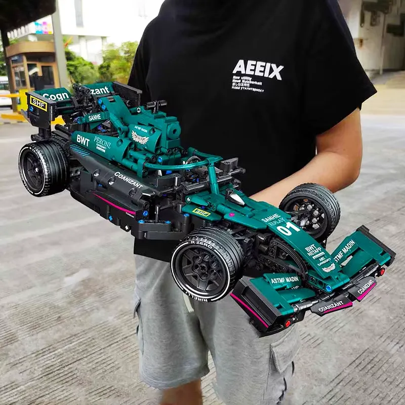 Exploded view showing F1 building block car's working differential and suspension