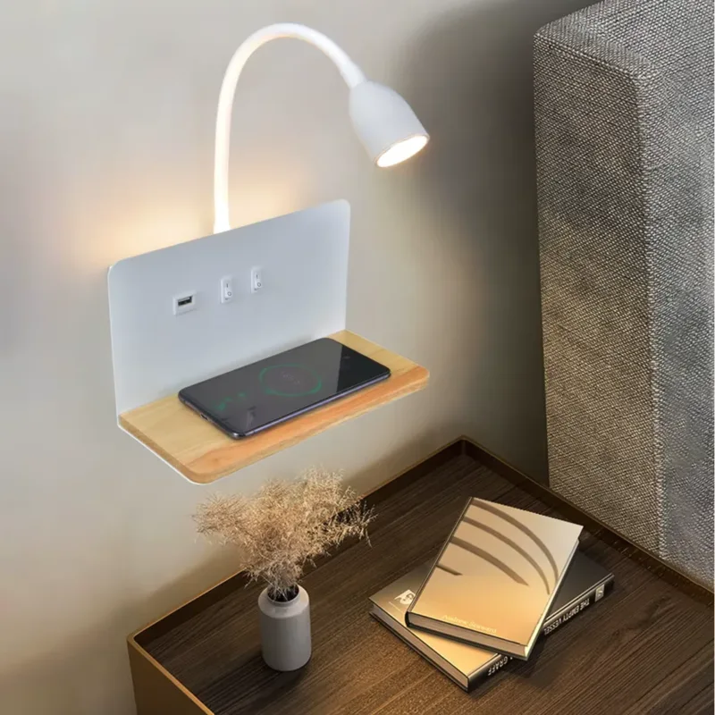 USB Charging Port of Wireless LED Wall Lamp In white Color