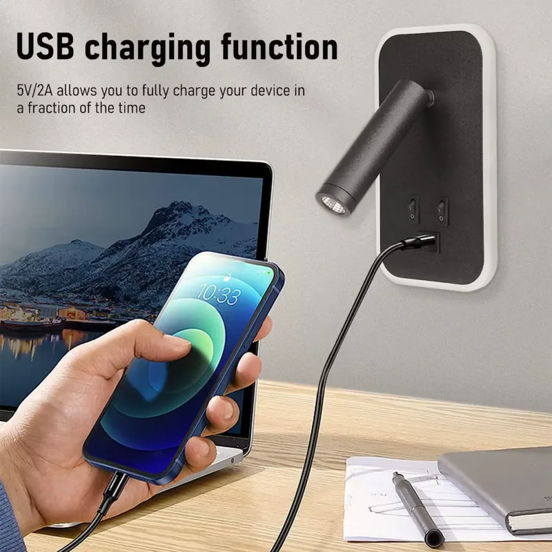Adjustable Beam Feature of Bedside USB Wall Lamp
