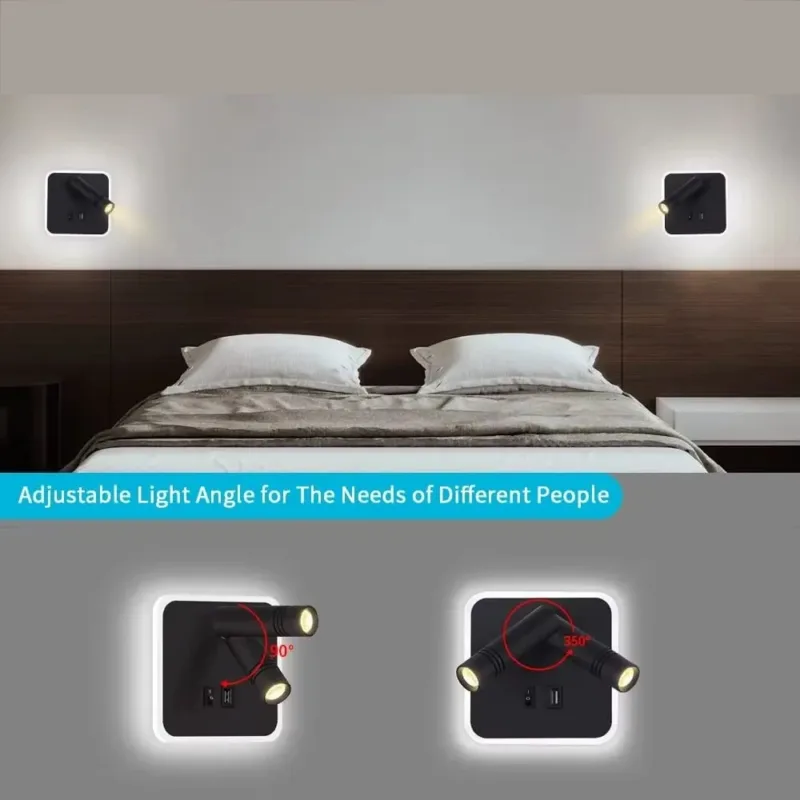 Bedside USB Wall Lamp Installed in Bedroom