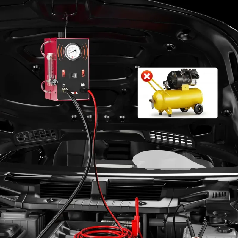 ANCEL S300 next to engine with hoses connected