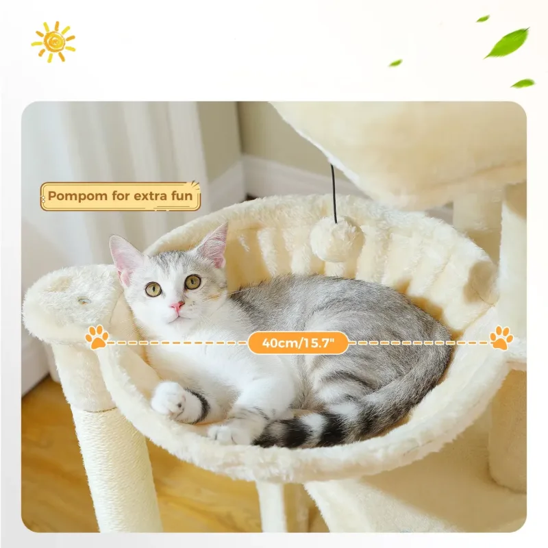 Multi level cat tower – a cat sleeping