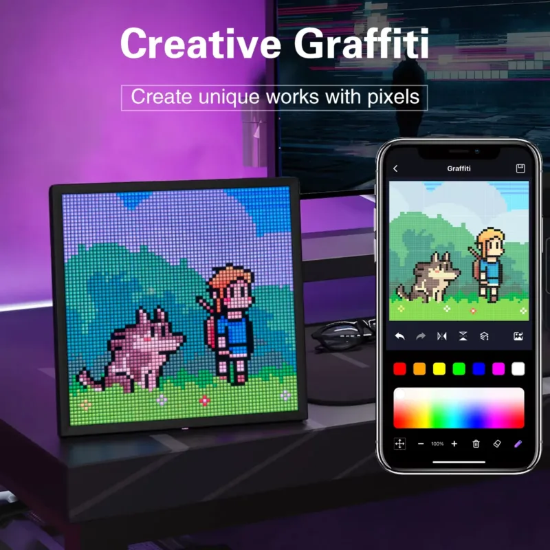 Close-Up of RGB Animation on Pixel Panel