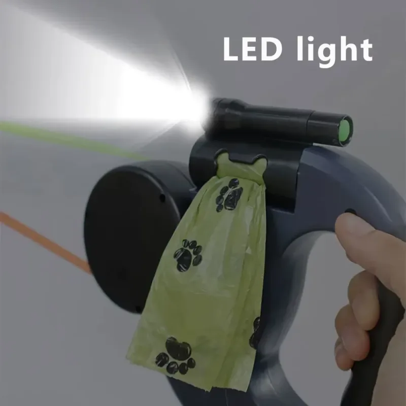 Retractable leash and anti-flea tick collar for dogs with flash light