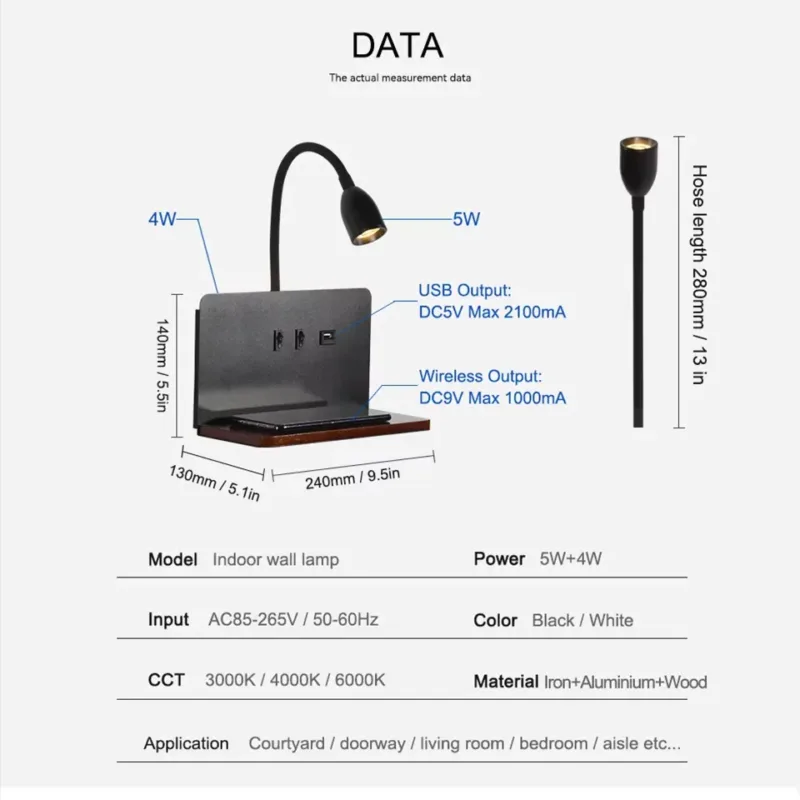 Wireless LED Wall Lamp's Dimension and Features