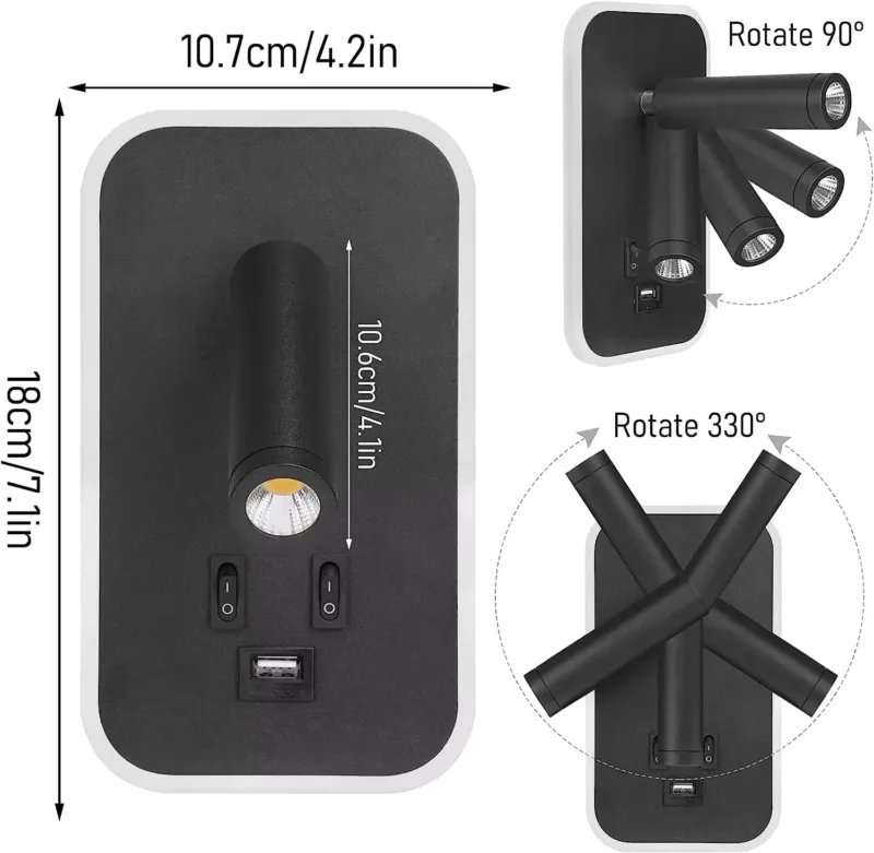 Dimension of Bedside USB Wall Lamp