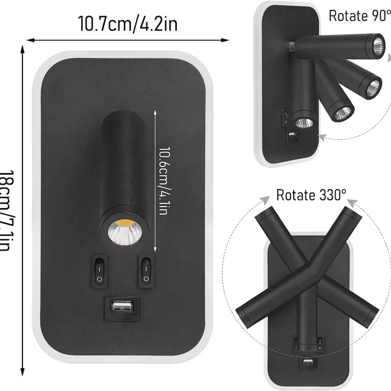 Dimension of Bedside USB Wall Lamp