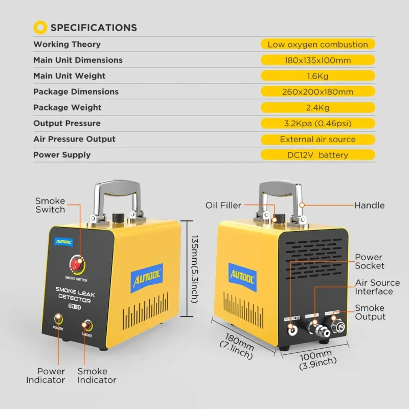 AUTOOL SDT101 Car Smoke Leak Detector kit overview
