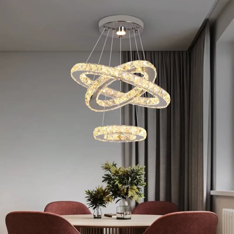 Warm White Glow of Modern Large Crystal Chandelier