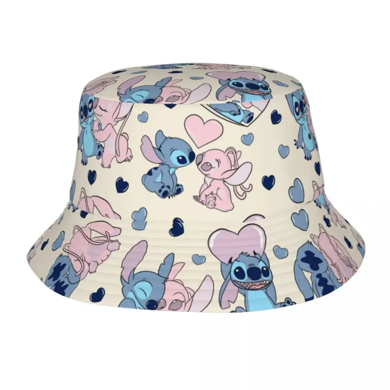 Couple wearing matching stitch angel bucket hats
