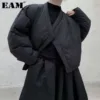 EAM Short Down Jacket - Black Big Size Puffer Coat with Batwing Sleeves for Women