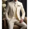 Light gray elegant wedding suit men summer weight linen blend for outdoor ceremonies