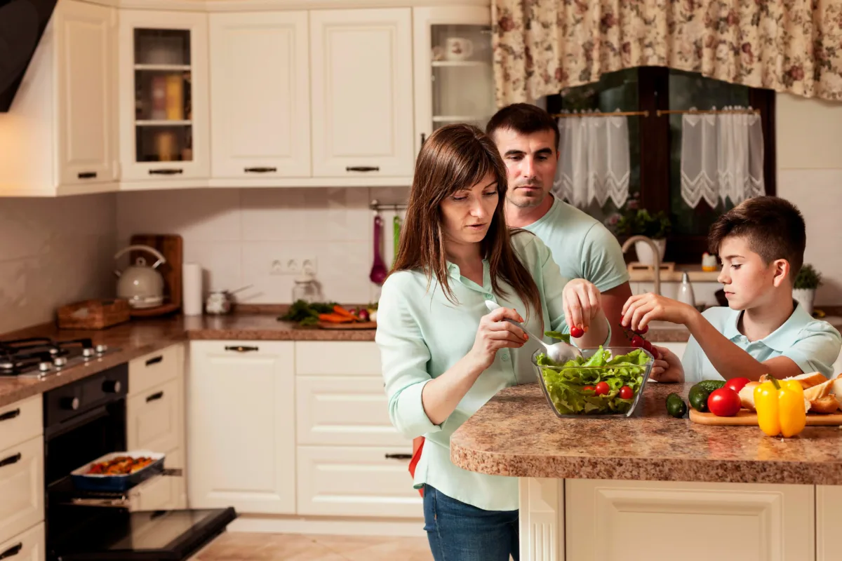 a nice family in a kitchen 