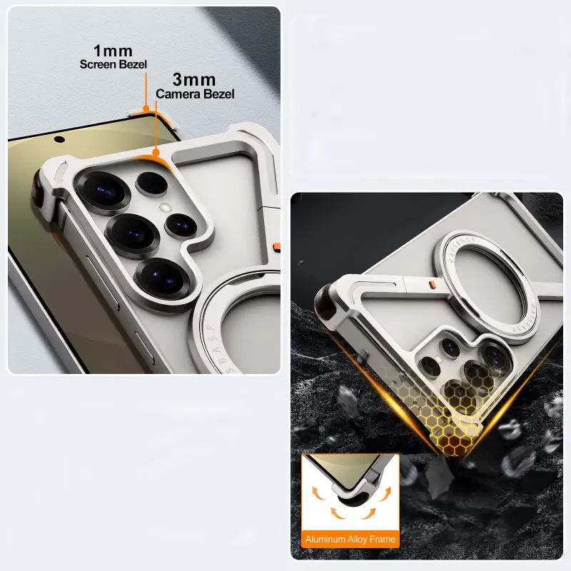 Galaxy S25/S24 Ultra Metal Bumper Case with MagSafe magnetic ring and 360° rotating stand