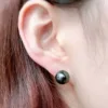 Genuine Tahitian black pearl earrings for women