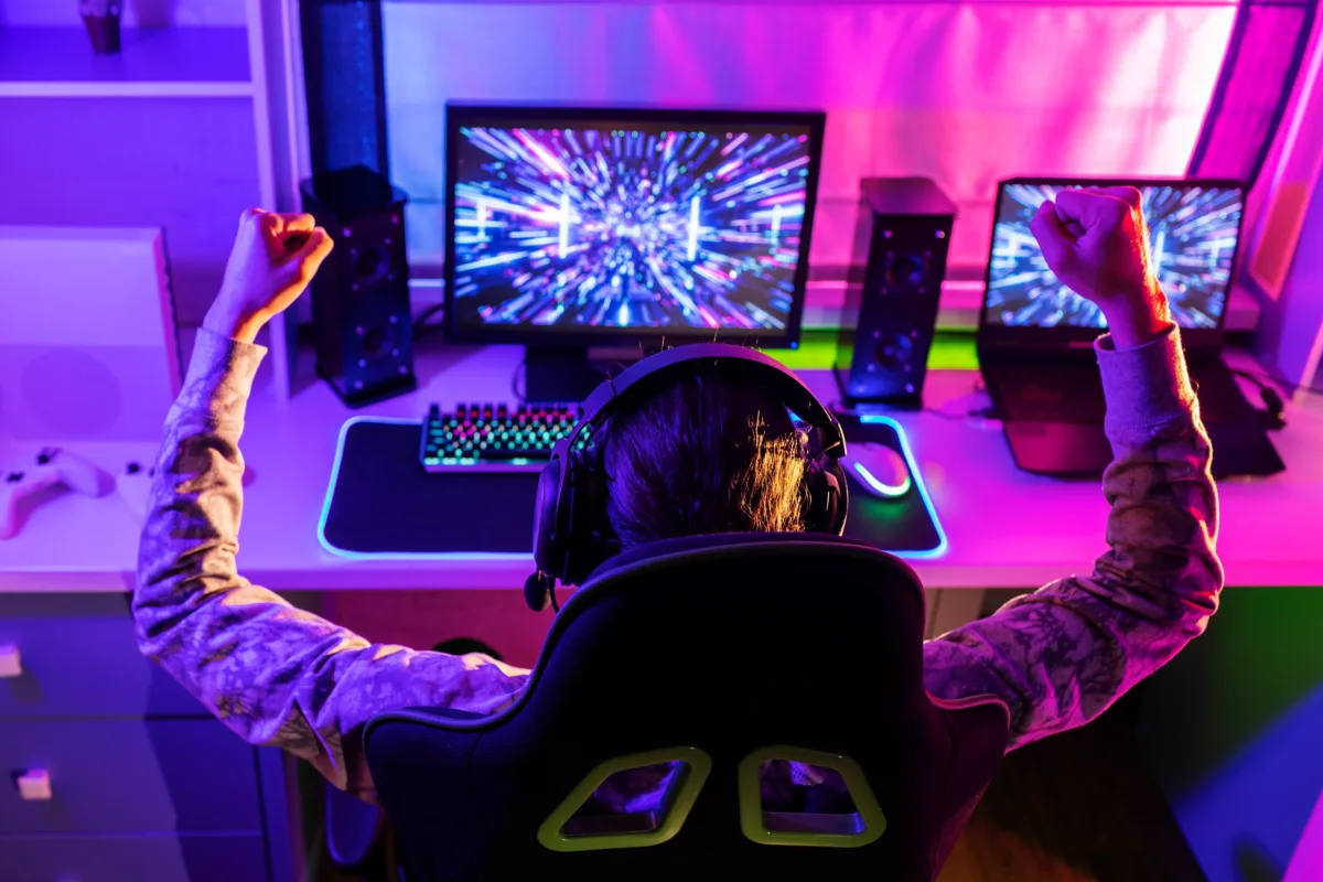 a boy won a game on a gaming pc 