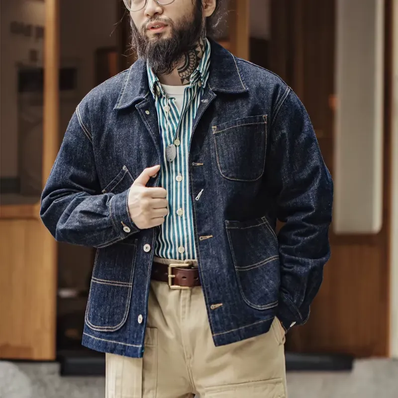 Front view of Maden Vintage Jacket for Men with stand collar