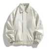 Men's Almond stand collar leather jacket with a minimalist and chic design.